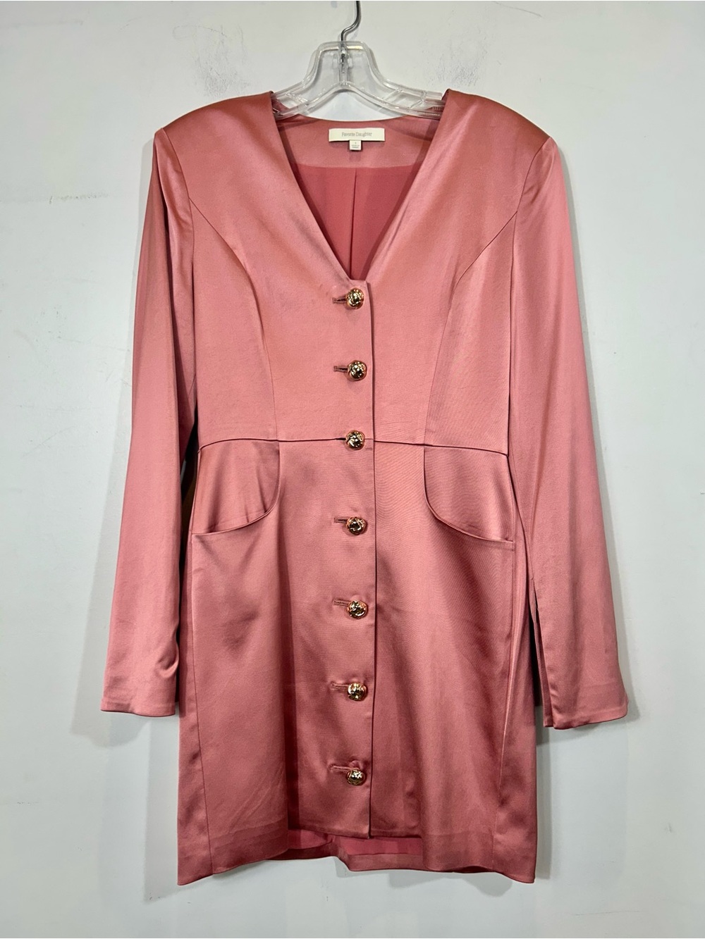 Favorite Daughter The Audrey Satin Long Sleeve Dress Rose Gold Button 2